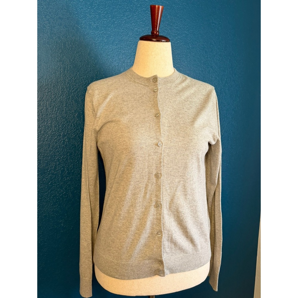 J.Crew Womens Gray 100% Cotton Crewneck Button Front Cardigan Sweater Large